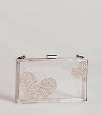 Heart's Content Rhinestone Clear Box Bag