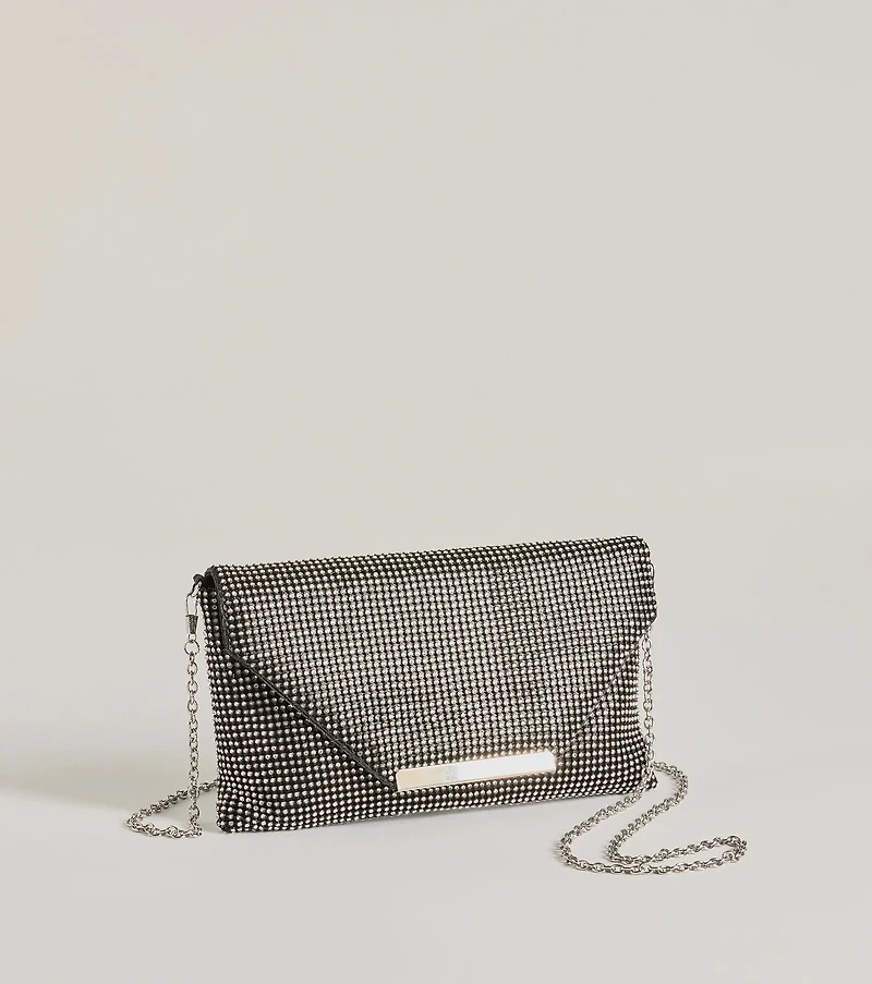Luxe Shimmer Iridescent Rhinestone Envelope Clutch