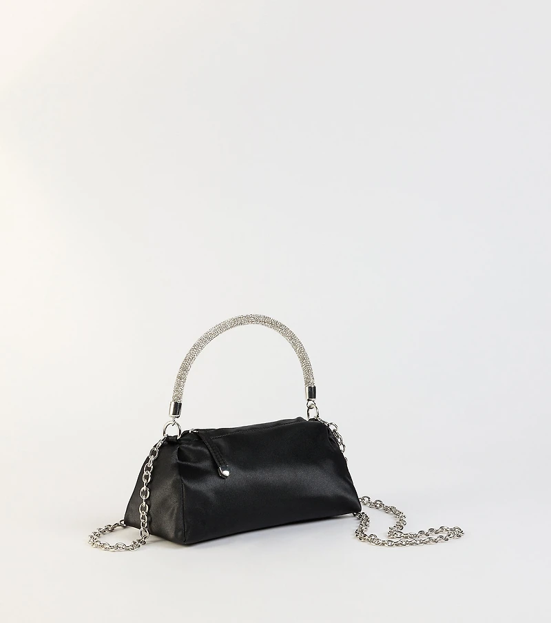 Petite Luxe Rhinestone Handle Satin Bag