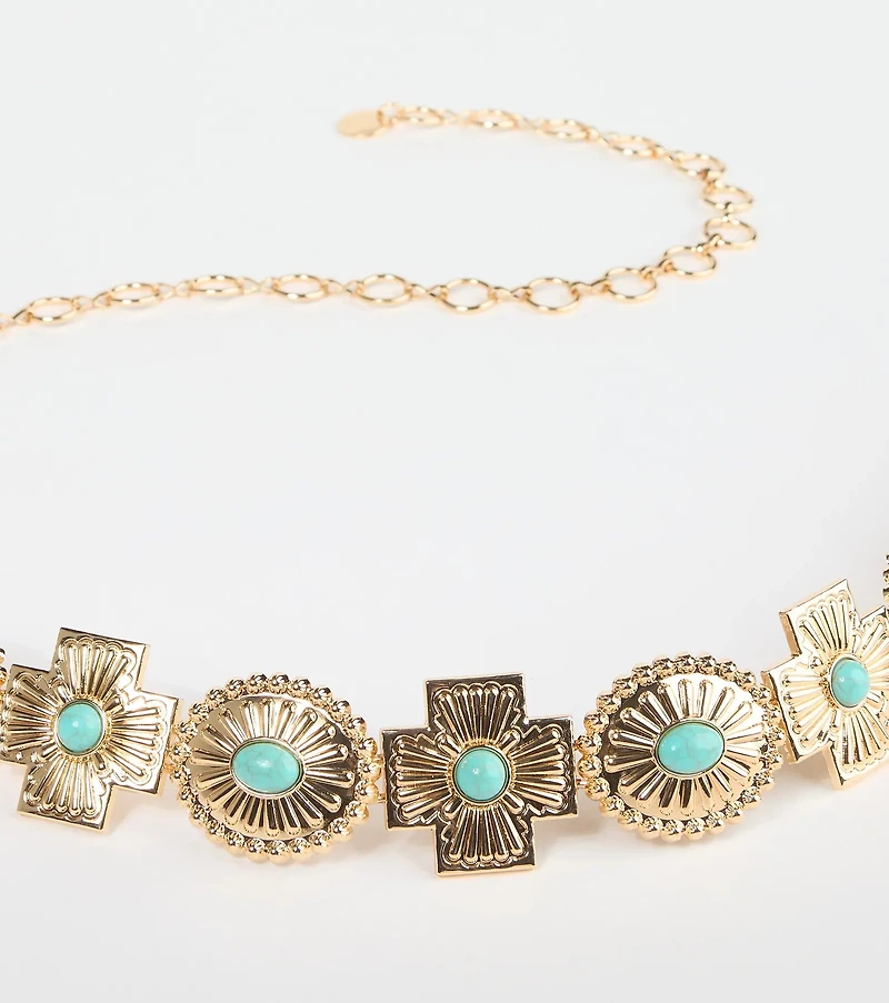 Boho Sleek Cross Concho Chain Belt