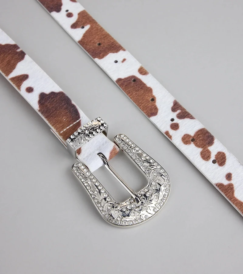 Glam By The Countryside Cow Rhinestone Buckle Belt