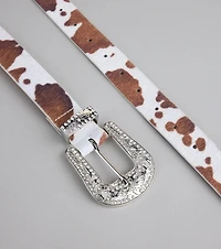 Glam By The Countryside Cow Rhinestone Buckle Belt