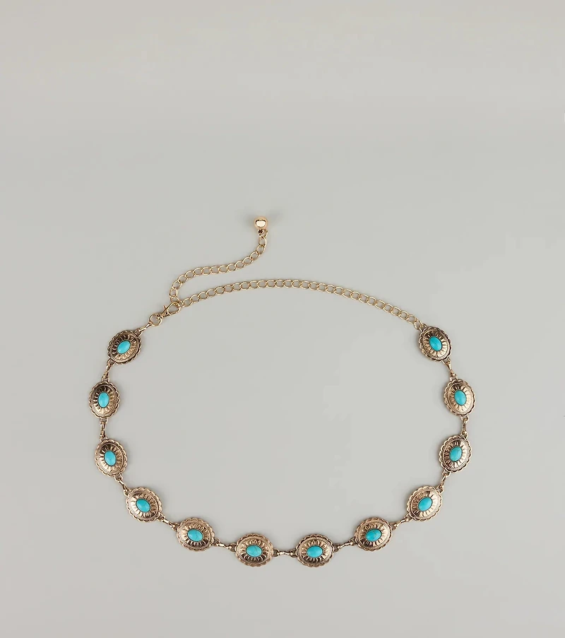 Festival Flair Turquoise Concho Chain Belt