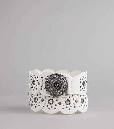 Boho Era Studded Faux Leather Medallion Belt