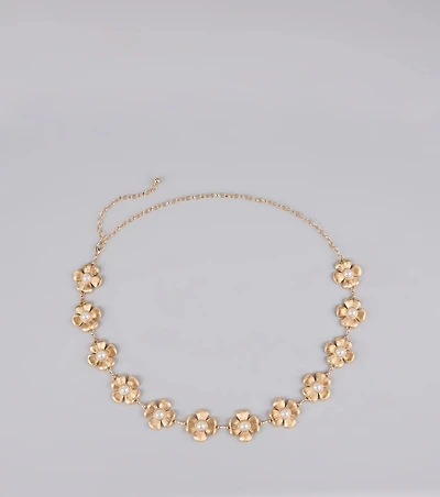 Flower Power Faux Pearl Chain Belt