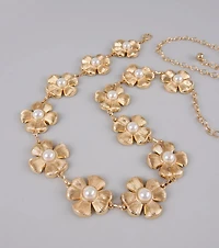 Flower Power Faux Pearl Chain Belt