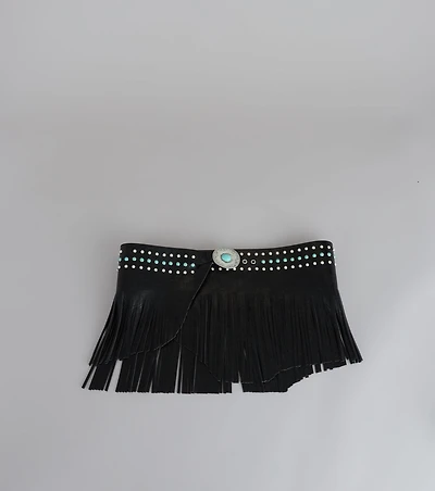 Outlaw Energy Faux Leather Fringe Skirt Belt
