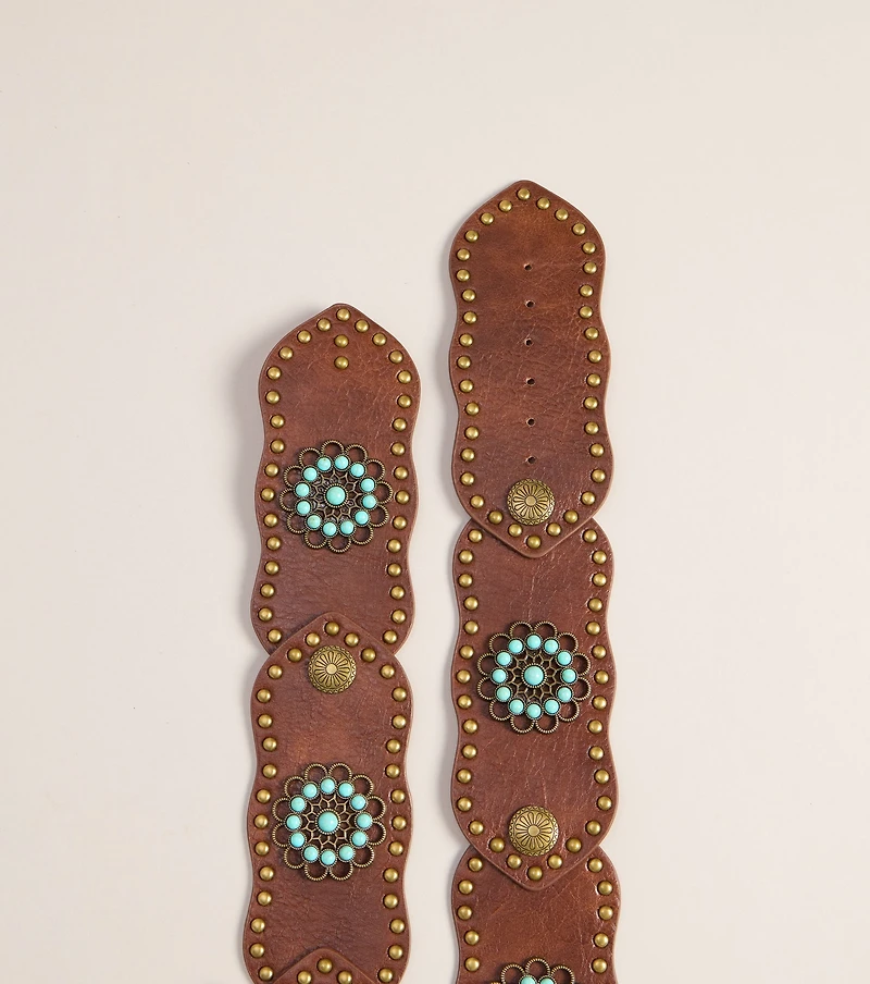 Desert Bloom Studded Faux Leather Belt