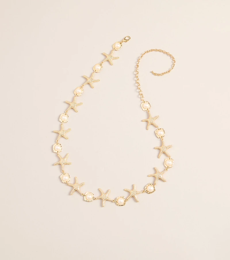 Vacay Look Pearl Starfish Chain Belt