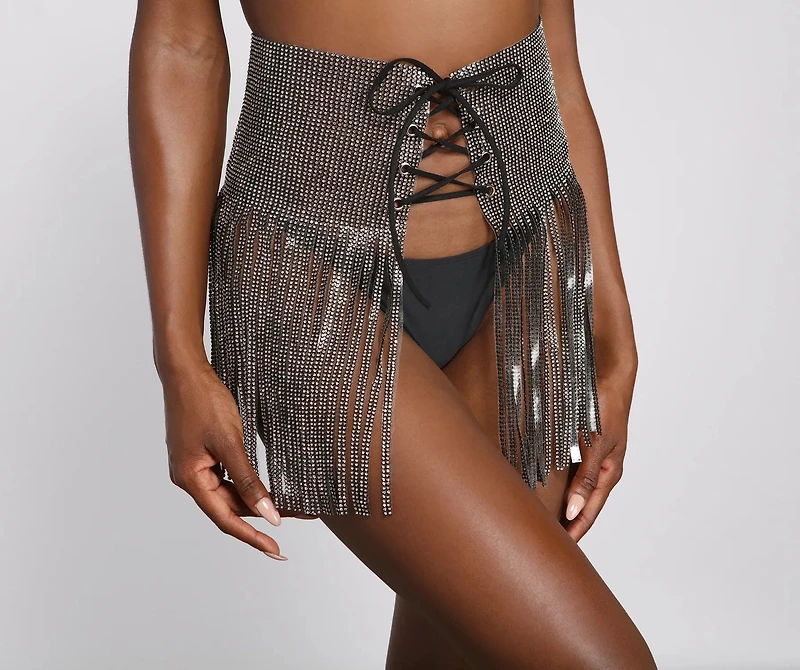 Glitz And Glam Rhinestone Fringe Coverup