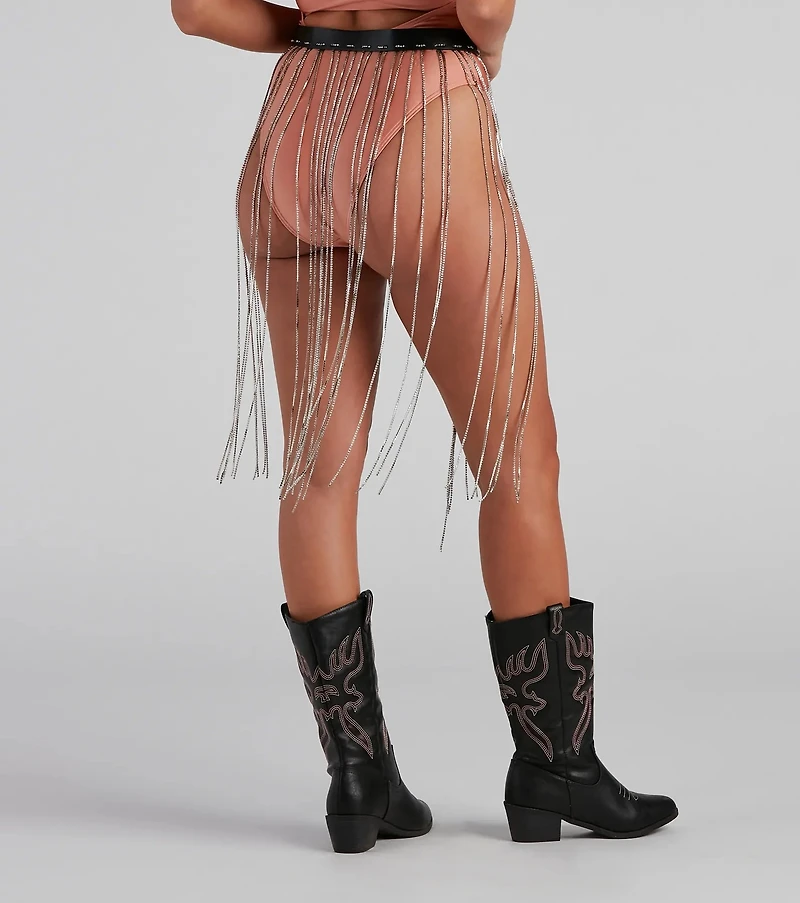 Festive Babe Rhinestone Fringe Belt