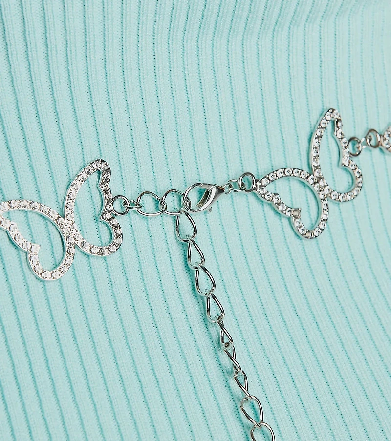 Time To Flutter Rhinestone Butterfly Chain Belt