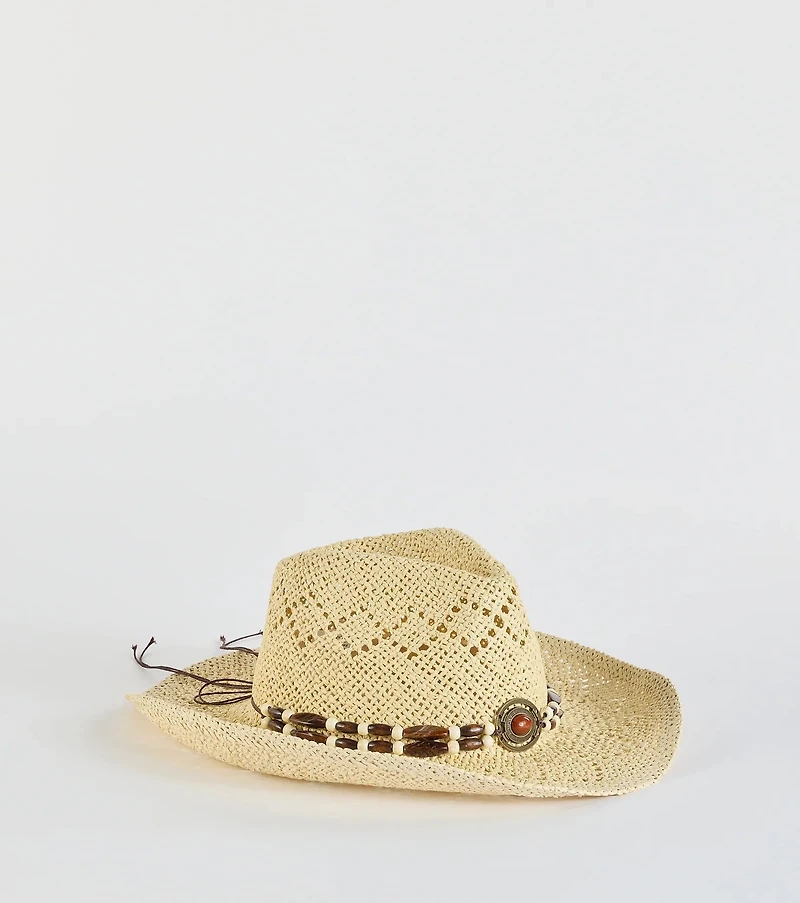 Chic Beaded Straw Cowboy Hat