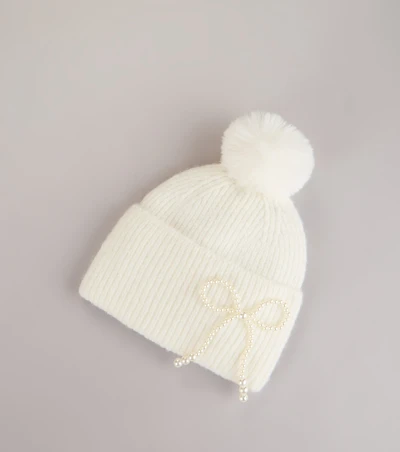 Snow Angel Pearl Bow Beanie