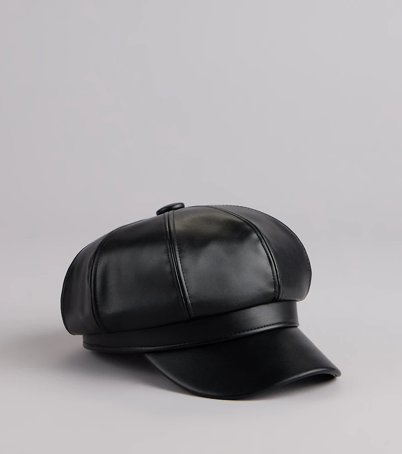 Off Duty Faux Leather Cabby Hat