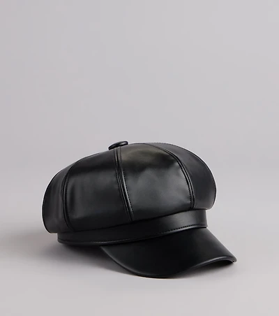 Off Duty Faux Leather Cabby Hat