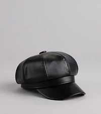 Off Duty Faux Leather Cabby Hat