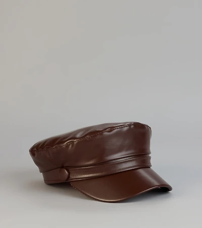 Effortless Off-Duty Faux Leather Cabby Hat