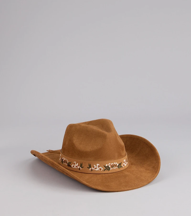 Prairie Petals Faux Suede Cowboy Hat