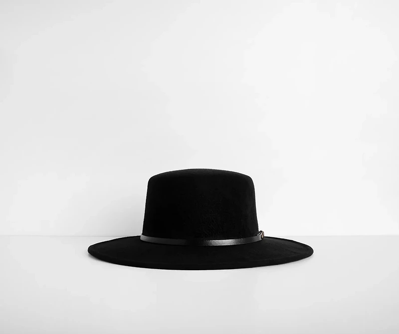 Faux Wool Belted Boater Hat