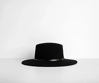 Faux Wool Belted Boater Hat
