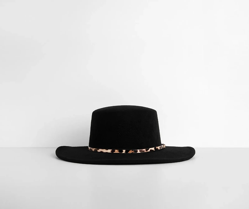 Faux Wool Belted Boater Hat