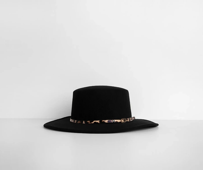 Faux Wool Belted Boater Hat