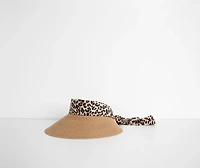 Fun In The Sun Leopard Ribbon Straw Visor