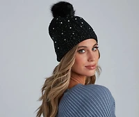 Rhinestone And Pearl Luxe Knit Beanie