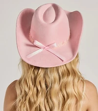 Country Floral Lace Bow Faux Suede Cowboy Hat