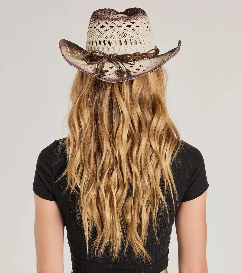 Boho Babe Out West Beaded Straw Cowboy Hat