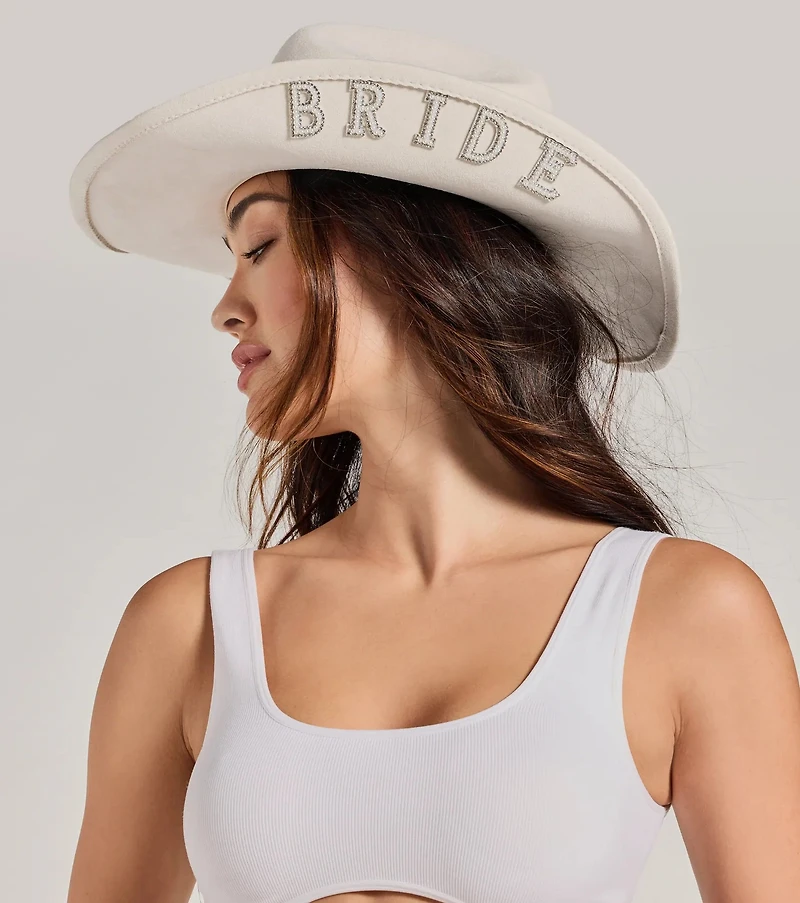 Rhinestone Faux Pearl Bride Cowboy Hat