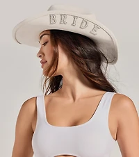 Rhinestone Faux Pearl Bride Cowboy Hat