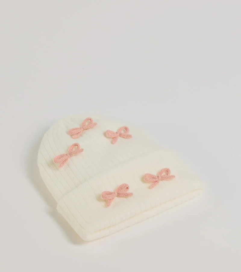 Cozy Up Bow Detail Ribbed Knit Beanie