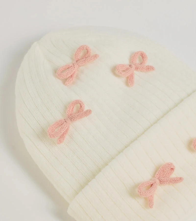 Cozy Up Bow Detail Ribbed Knit Beanie