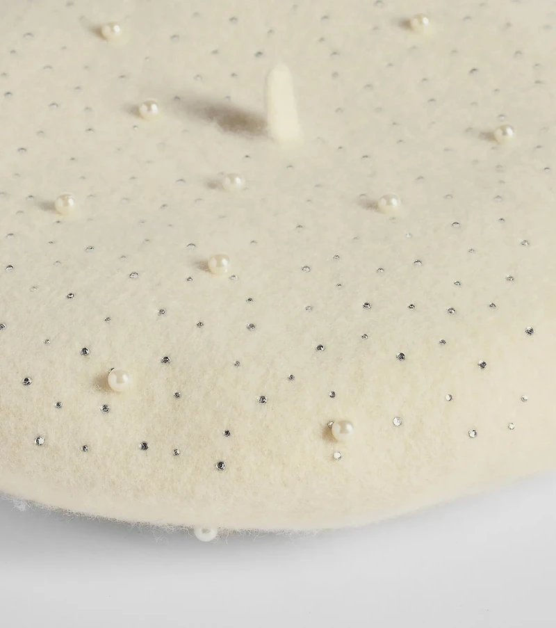 Glitzy Glam Rhinestone And Faux Pearl Beret