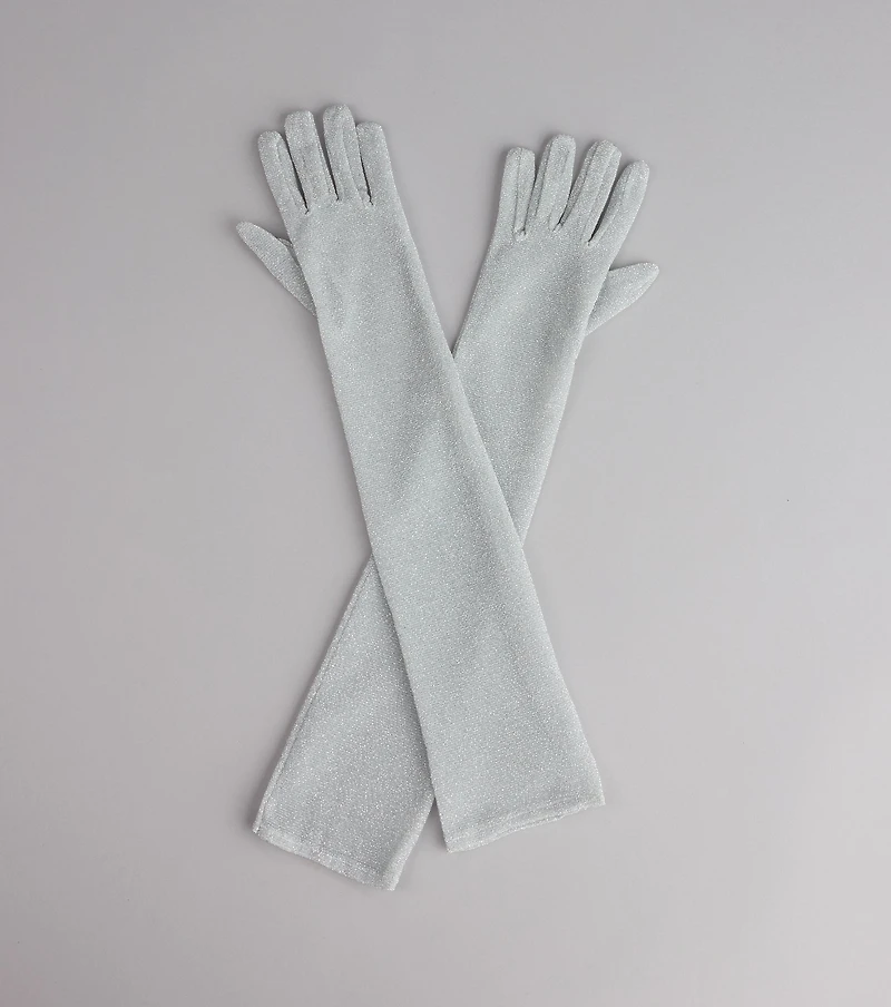 Shine On Glitter Mesh Long Gloves