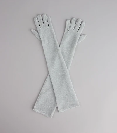 Shine On Glitter Mesh Long Gloves