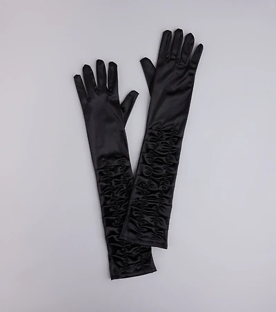 Midnight Glam Long Ruffled Satin Gloves