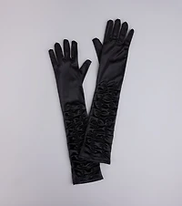 Midnight Glam Long Ruffled Satin Gloves