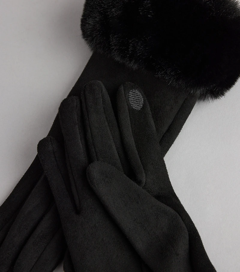 Cold Weather Luxe Faux Fur Trim Gloves