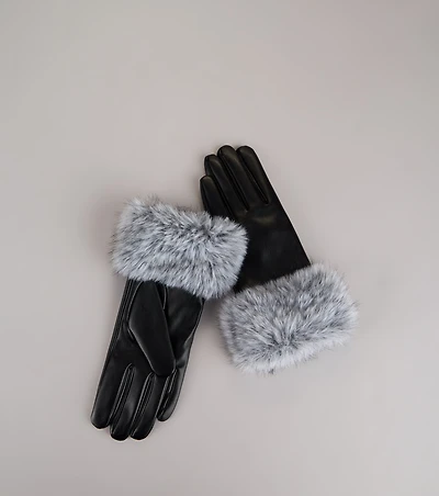 Stay Chic Faux Fur Trim Faux Leather Gloves