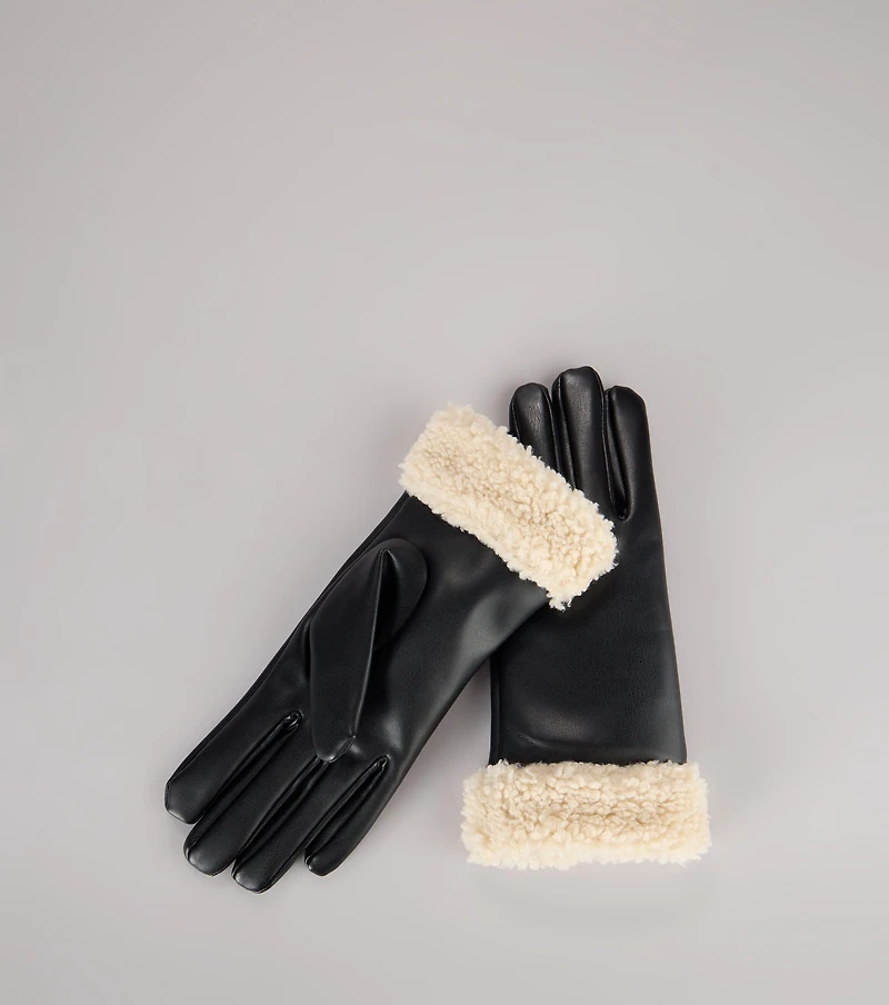 Style Forecast Sherpa Trim Faux Leather Gloves