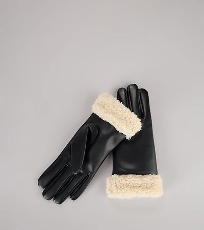 Style Forecast Sherpa Trim Faux Leather Gloves
