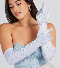 Glamorous Affair Satin Rhinestone Gloves