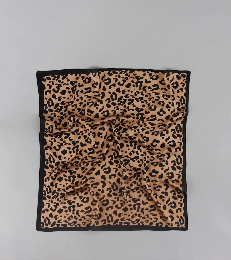 Sleek Purrfection Leopard Print Satin Scarf