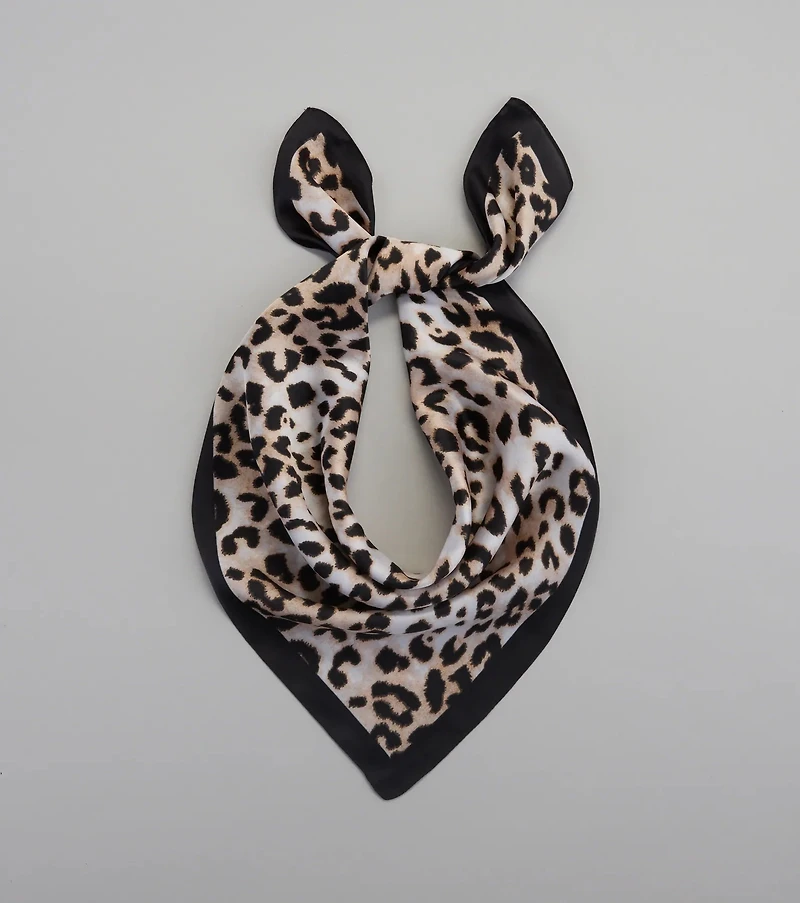 Sleek Purrfection Leopard Print Satin Scarf