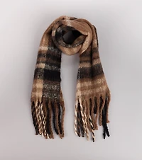 Fuzzy Comfort Plaid Fringe Scarf