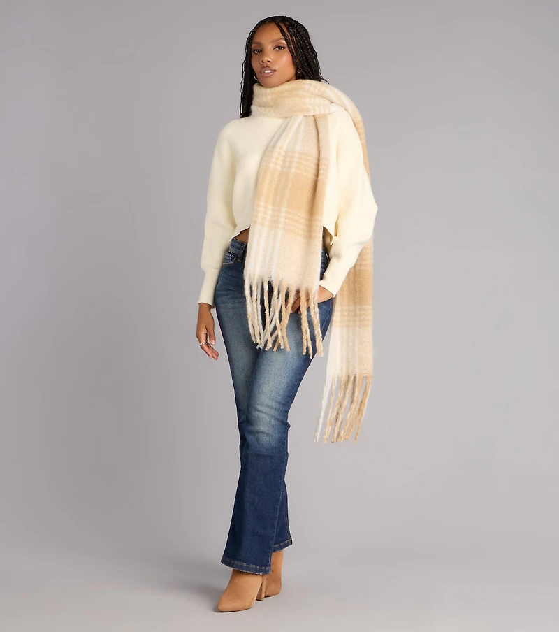 Classic Cozy Vibes Plaid Fringe Scarf