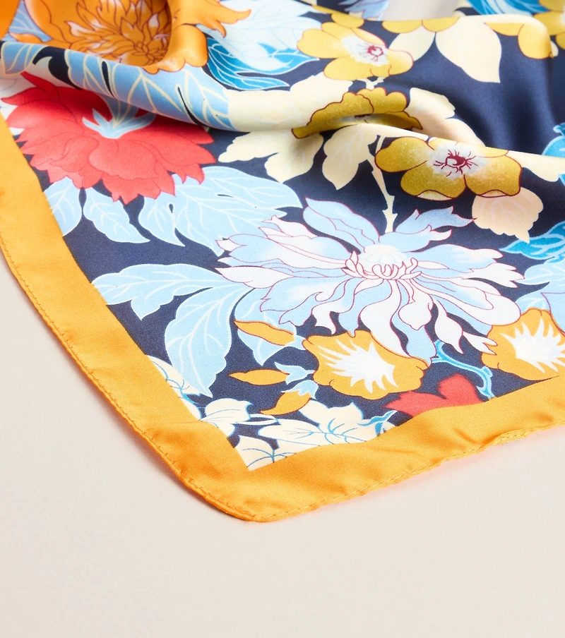 Postcard Ready Floral Print Satin Scarf
